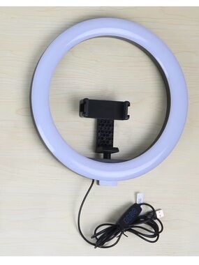 White Ring Light with Phone Holder - USB-Powered Make Up Light